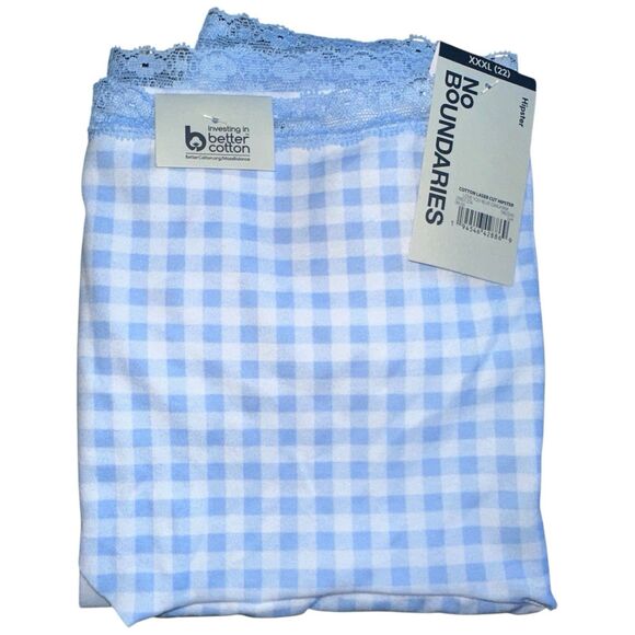 Hipster Lace Trim Panty Blue Gingham Plaid XXXL - Picture 3 of 16
